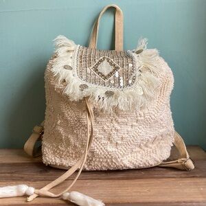 NWOT America & Beyond Bohemian Fringed Embellished Backpack